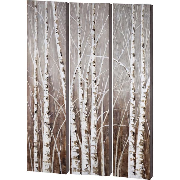 Mercana "Evening Dusk" Triptych Birch Treescape - Original Hand Painted on Wood Oil Painting 71 in. x 48 in.