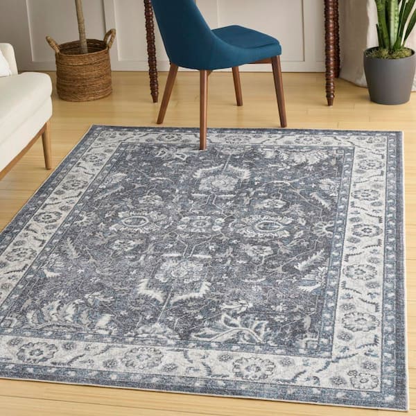 Astra Machine Washable Slate 4 ft. x 6 ft. Medallion Traditional Area Rug
