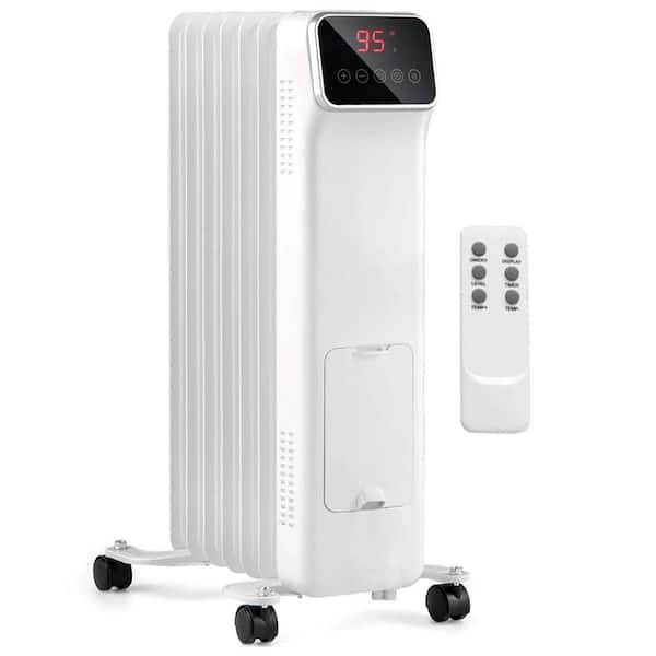 phyfalip 24 in. H 1500-Watt Electric Space Heater Radiator with Adjustable Thermostat, Remote Control and 24H Timer, White