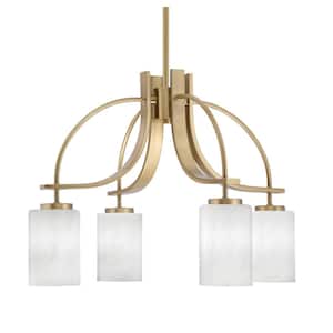 Olympia 15.75 in. 4-Light New Age Brass Downlight Chandelier White Marble Glass Shade