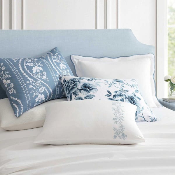 MARTHA STEWART Garden Path Embroidery 3-Piece White/Winter Blue