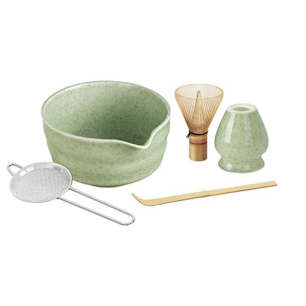 5 Piece Matcha Whisk Set Ceramic Matcha Kit with Bowl Spout Whisk Holder Bamboo Scoop Sifter Gift for Tea Lovers