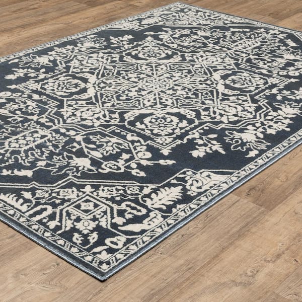 Imperial Blue/Ivory 2 ft. x 8 ft. Center Oriental Medallion Polyester Indoor Runner Area Rug