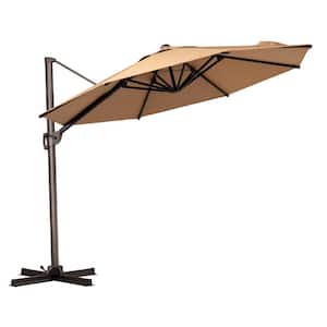 12 x 12 ft. Outdoor Round Heavy-Duty 360° Rotation Cantilever Patio Umbrella in Tan