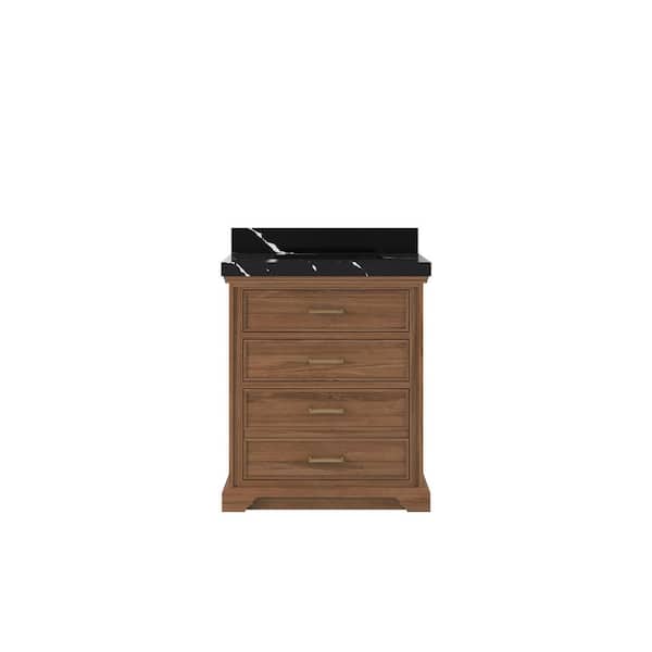 Willow Collections Charlotte 30 in. W x 22 in. D x 36 in. H Single Sink Bath Vanity Center in Dark Natural with 2" Calacatta Black Qt. Top
