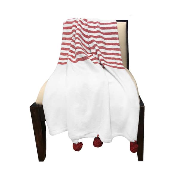 MOD LIFESTYLES Colorful Pom Red Throw Blanket TH 21 218 The Home Depot