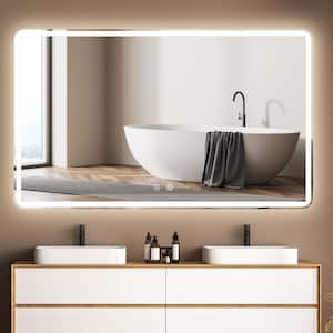 60 in. W x 36 in. H Large Rectangular HD Touch Sencer Frameless Wall Mounted Smart LED Bathroom Vanity Mirror in Silver