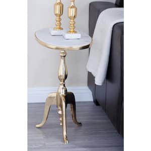 12 in. Gold Large Round Marble End Accent Table with Marble Top