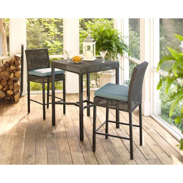 Hampton Bay Fenton 3 Piece Wicker, Bar Height Outdoor Table And Chairs Home Depot