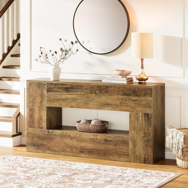 TRIBESIGNS WAY TO ORIGIN Benjamin 63 in. Brown Rectangle Wood Console Table for Entryway, Living Room, Hallway, or Behind the Couch