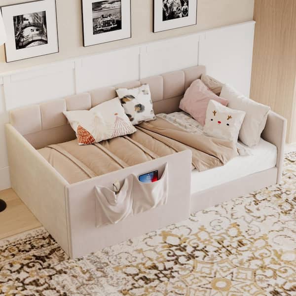 Harper & Bright Designs Pink Twin Size Velvet Upholstered Daybed