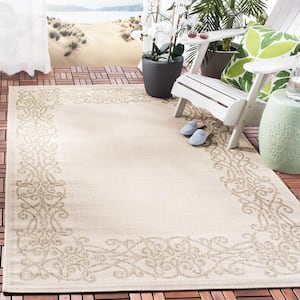 Courtyard Natural/Brown 4 ft. x 6 ft. Border Indoor/Outdoor Patio  Area Rug