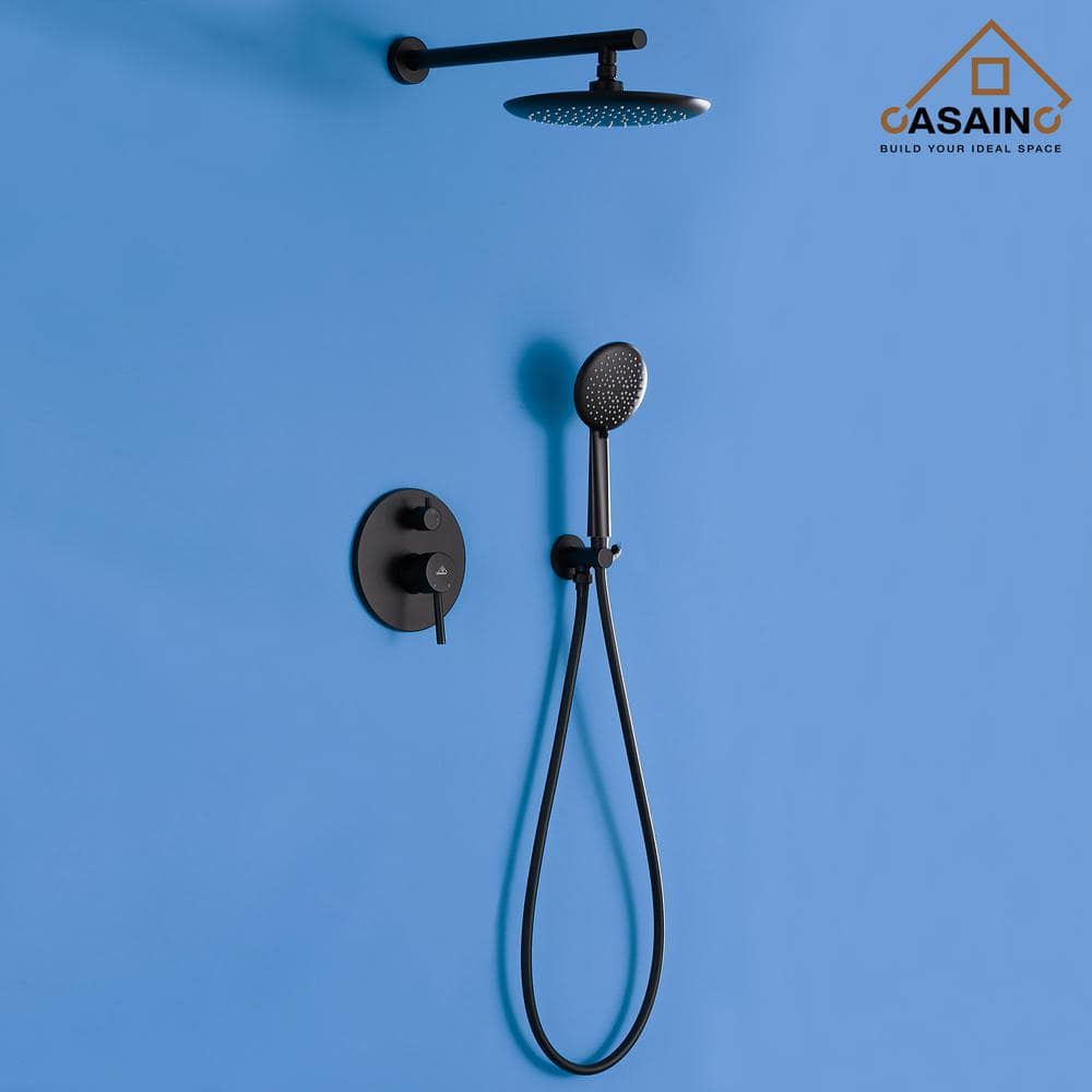 Matte Black Modern Wall-Mounted Shower System with Handheld