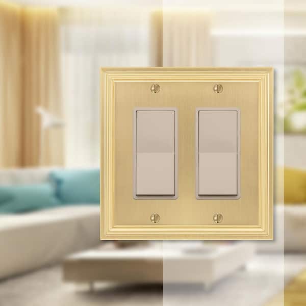 Hallcrest 2 Gang Rocker Metal Wall Plate - Satin Brass