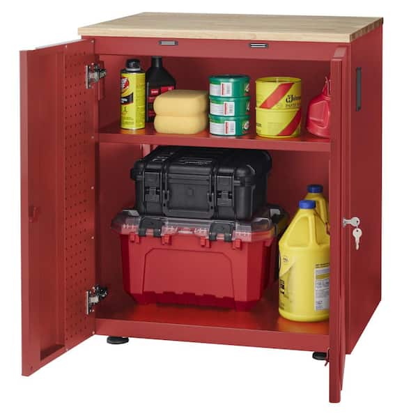 Heavy Duty 28 in. W x 32 in. H x 21.5 in. D Pre-Assembled 20-Gauge 2-Door Garage Storage Base Cabinet in Red