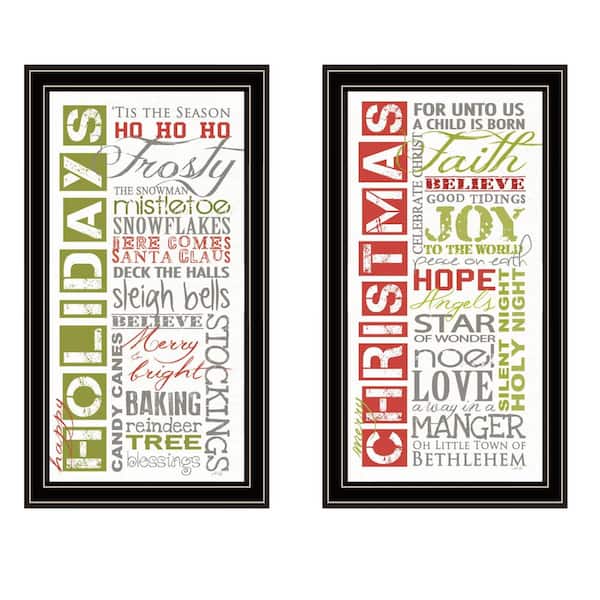 Framed 11 in. x 20 in. 2-Piece Vignette Happy Holidays Black Framed Wall Art Print for Living Room, Bedroom