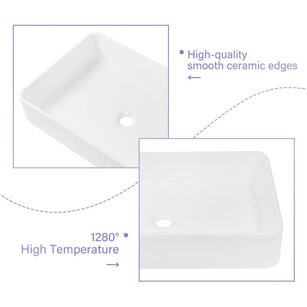 24'' x 16'' White Ceramic Rectangular Above-Counter Sink
