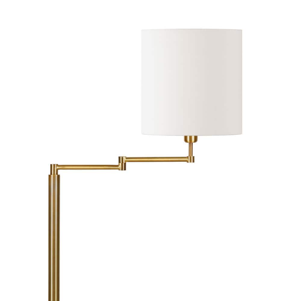 Antique Brass Adjustable Floor Lamp with White Linen Shade