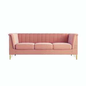 KT 83.46 in. Straight Arm Velvet Rectangle Sofa in Pink