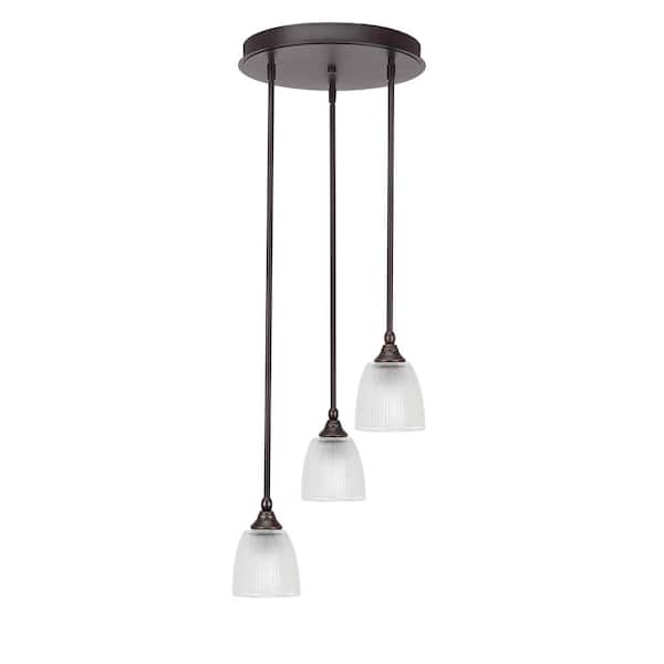 Unbranded Villa 60-Watt 18.5 in. 3 Light Dark Granite Stem Pendant Light with 5 in. Clear Ribbed Glass Shade, No bulbs included