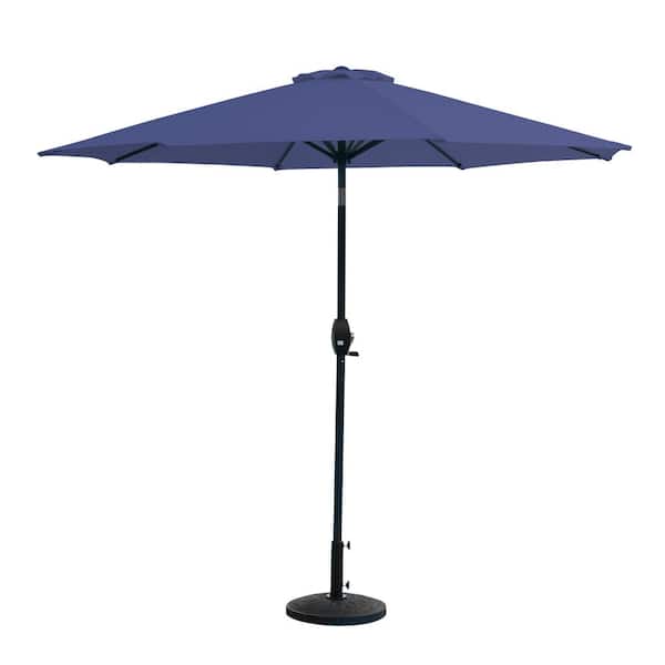 WESTIN OUTDOOR Riviera 9 ft. Outdoor Market Umbrella with Decorative Round Resin Base in Navy Blue