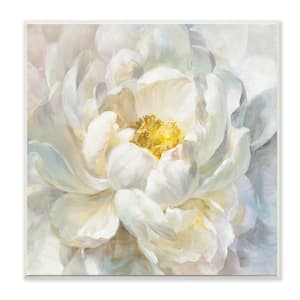 "Delicate Flower Petals Soft White Yellow Painting" by Danhui Nai Unframed Nature Wood Wall Art Print 12 in. x 12 in.