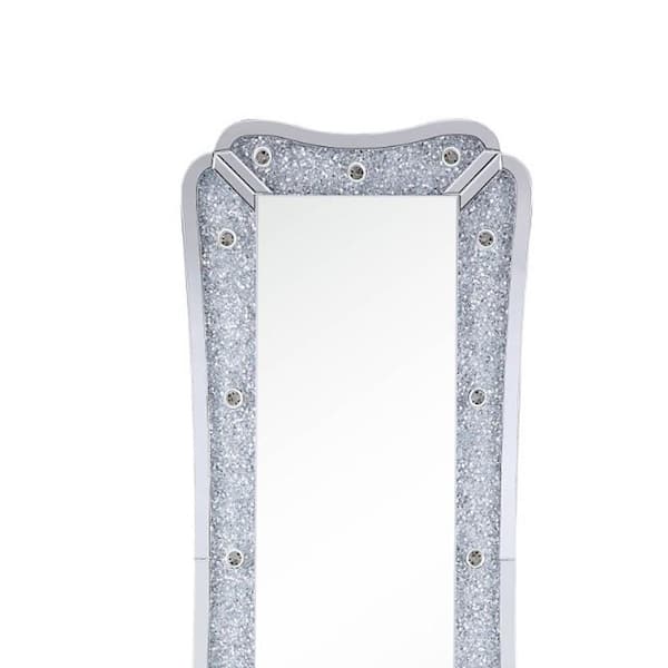 Benjara Cheval Mirror with Rhinestone Inlay and LED, Silver