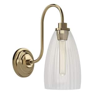 Cely 14 in. 1-Light Brushed Bronze Luxe Wall Sconce with Clear Ribbed Glass Shade