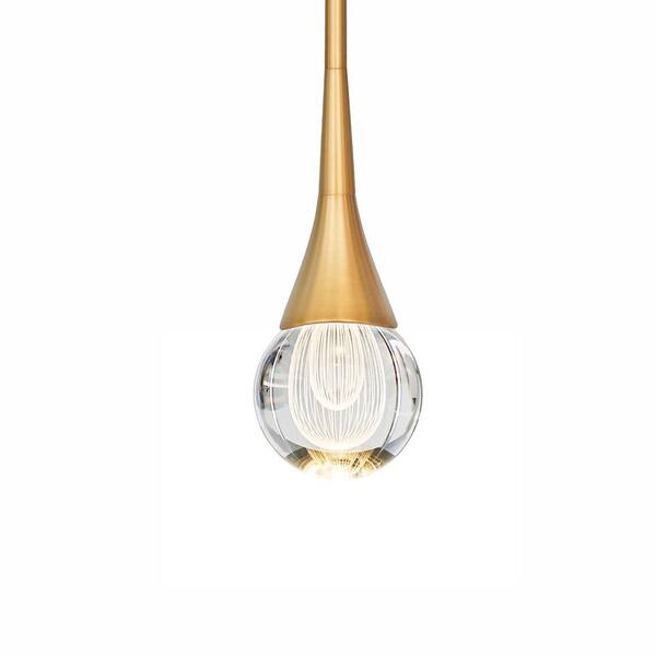 C Cattleya 75-Watt Integrated LED Brushed Brass Pendant Light with Clear K9 Crystal