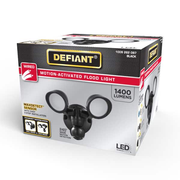 Defiant MaxDetect 240 Black Motion Sensor Wired Outdoor 2 Head LED Security Flood Light 1400 Lumens 17000018 The Home Depot