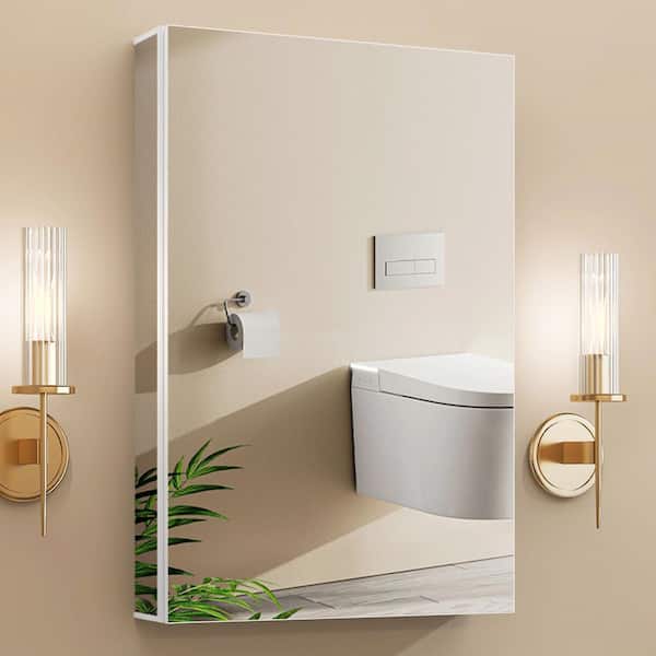 Vie 20 in. W x 30 in. H White Rectangular Recessed or Surface Mount Aluminum Medicine Cabinet with Mirror Tri-View Cl