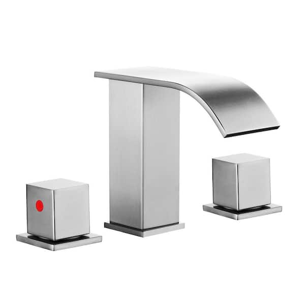 ALEASHA Waterfall 8 in. Widespread Double Handle Bathroom Faucet in Brushed Nickel