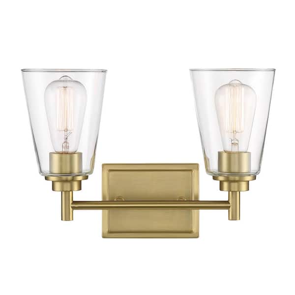 Designers Fountain Westin 15 in. 2-Light Brushed Gold Modern Industrial Vanity with Clear Glass Shades