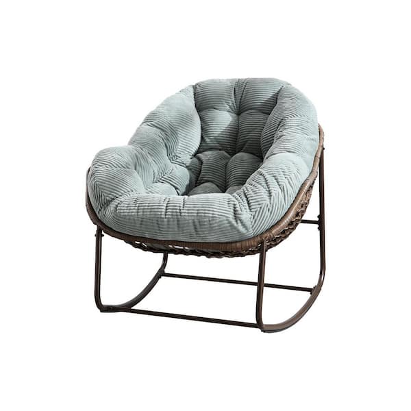 Flynama Wicker Outdoor Rocking Chair with Padded Cushion in Light Green