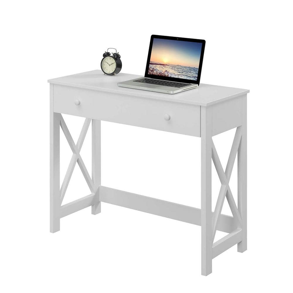 White 36-Inch Wood Desk with Drawer