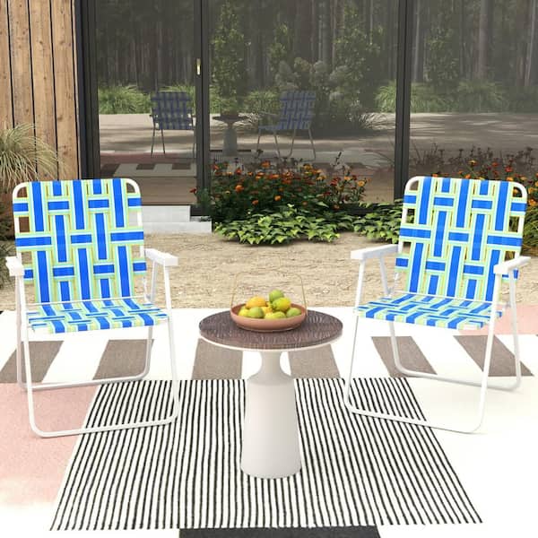 HONEY JOY Blue Metal Webbed Lawn Chairs Outdoor Patio Folding