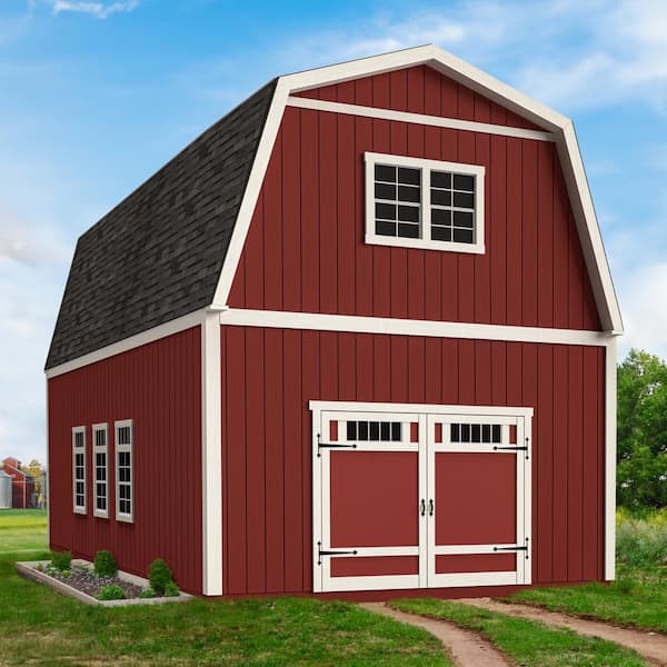 Handy Home Products - Professionally Assembled Ashland 16 ft. W x 24 ft. D 2-Story Wood Storage Shed- Driftwood Shingles (384 Sq. Ft.)