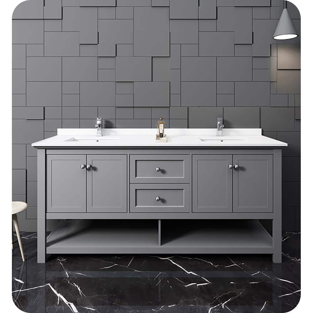 Manchester 72" Gray Solid Wood Freestanding Double Sink Vanity Base