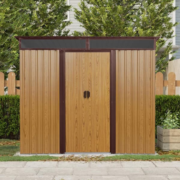 8 ft. x 6 ft. Coffee Brown Metal Outdoor Storage Shed with Window & Transparent plate for Garden, Lawn