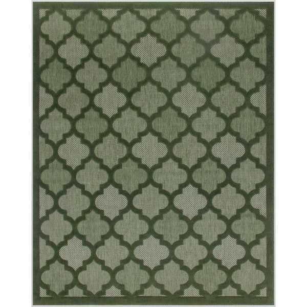 Nourison Easy Care Green 8 ft. x 10 ft. Trellis Contemporary Area Rug