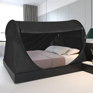 Indoor Pop Up Portable Frame Polyester Bed Canopy Tent Twin Curtains Breathable Charcoal Cottage (Mattress Not Included)