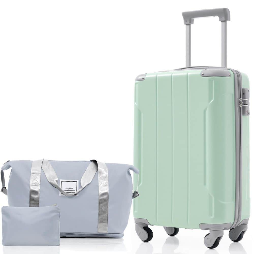20 in. Soft Lime ABS Lightweight Spinner Carry On Luggage Suitcase with Travel Duffel Bag and Toiletry Bag