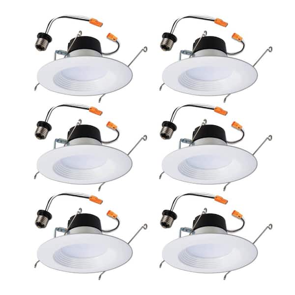 HALO LT 5 in. and 6 in. 2700K Integrated LED Retrofit White Recessed Ceiling Light Trim at Warm White, (6-Pack)