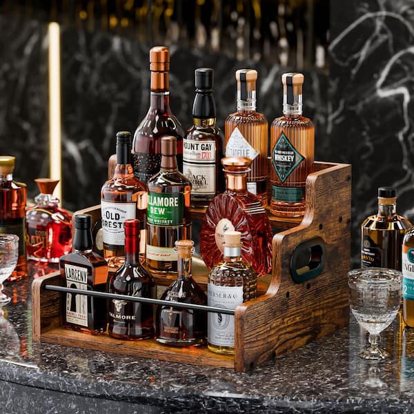Wudkey Liquor Bottle Display Shelf, Coffee Syrup Rack Organizer, 3