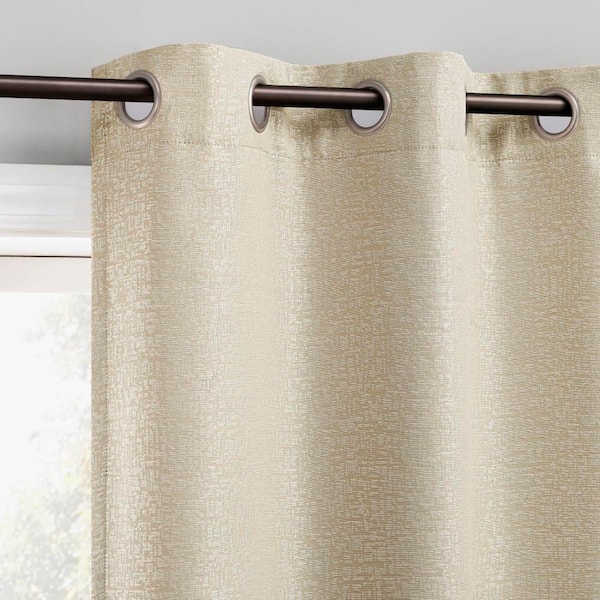 Serenity Abstract Magnetic Closure Natural Layered 36 in. W x 63 in. L Grommet 100% Blackout Curtain (Set of 2)