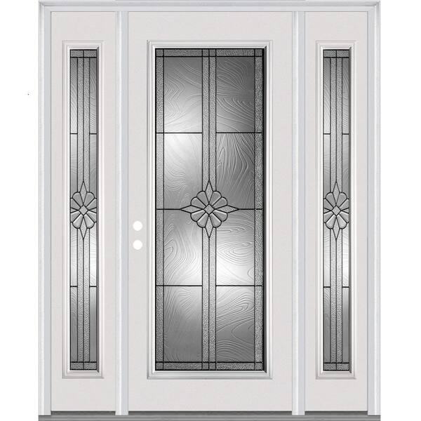 MMI Door 60 in. x 80 in. Dahlia Right-Hand Inswing Decorative Glass Full-Lite Primed Steel Prehung Front Door with Sidelites