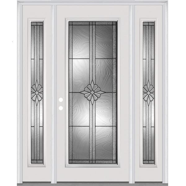 MMI Door 64 in. x 80 in. Dahlia Right-Hand Inswing Decorative Glass Full-Lite Primed Steel Prehung Front Door with Sidelites