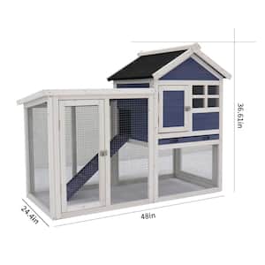 24.4 in. W x 48 in. L x 36.6 in. H Indoor and Outdoor Rabbit Cage with Runway Wooden Large size Small Animal House, Blue