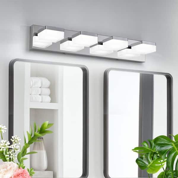 24.8 in. 4-Lights Chrome LED Vanity Light Bar Modern Wall Sconce Lamp with Acrylic Shade for Bathroom and Mirror