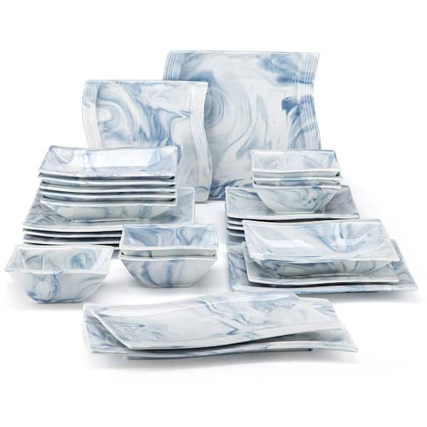 Flora 26-Piece Marble Blue Porcelain Dinnerware Set (Service For 6)